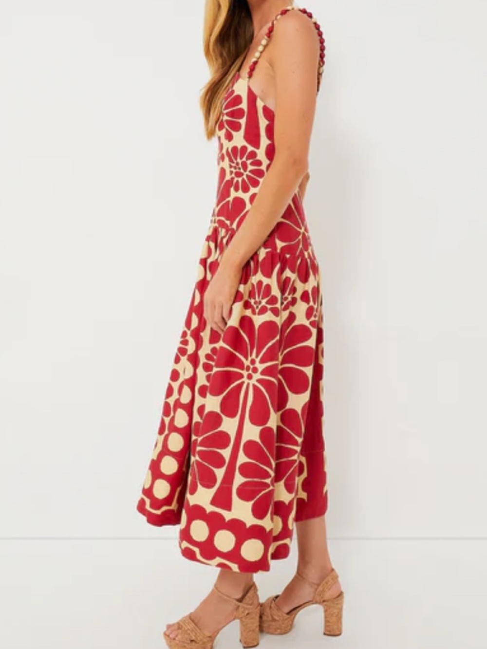 Farm Rio Palermo Red Linen Midi Dress Size Small Sleeveless Open Back Strappy - Picture 3 of 16